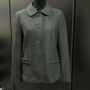 Talbots Wool Blend Button down,metallic threads,ruffle trim pocket/wrist Jacket